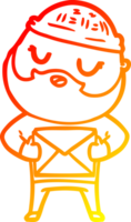 warm gradient line drawing of a cartoon man with beard png