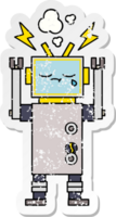 pegatina angustiada de un lindo robot llorando de dibujos animados png