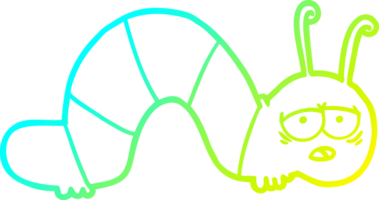 cold gradient line drawing of a cartoon tired caterpillar png