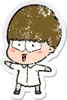 distressed sticker of a cartoon happy boy png