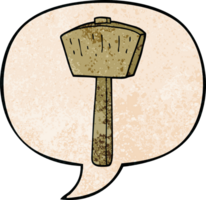 cartoon mallet with speech bubble in retro texture style png