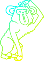 cold gradient line drawing of a cartoon chimp scratching head png