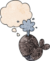 cartoon spouting whale with thought bubble in grunge texture style png