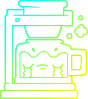 cold gradient line drawing of a cartoon crying filter coffee machine png