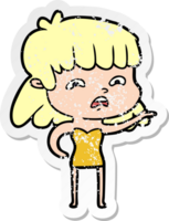 distressed sticker of a cartoon worried woman png