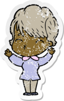 distressed sticker of a cartoon woman thinking png