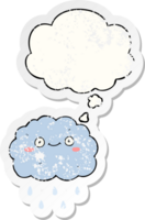 cute cartoon cloud with thought bubble as a distressed worn sticker png