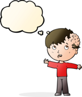 cartoon boy with growth on head with thought bubble png