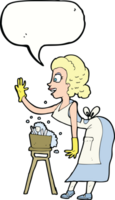Cartoon-Hausfrau mit Sprechblase abwaschen png