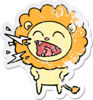 bedrövad klistermärke av ett tecknat rytande lejon png