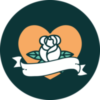 iconic tattoo style image of a heart rose and banner png