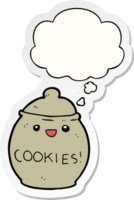 cute cartoon cookie jar with thought bubble as a printed sticker png