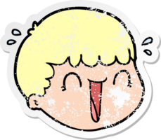 distressed sticker of a cartoon male face png