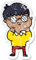 distressed sticker of a cartoon boy wearing spectacles png
