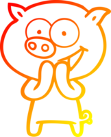 warm gradient line drawing of a cheerful pig cartoon png