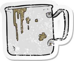 retro bedrövad klistermärke av en tecknad serie gammal tenn kopp png