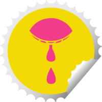 circular peeling sticker cartoon of a crying eye png