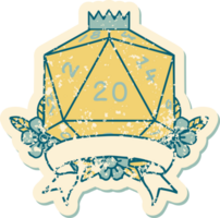 Retro Tattoo Style natural 20 critical hit D20 dice roll png