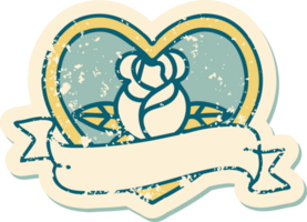 iconic distressed sticker tattoo style image of a heart rose and banner png