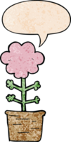 söt tecknad serie blomma med Tal bubbla i retro textur stil png