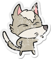 distressed sticker of a cartoon wolf pouting png