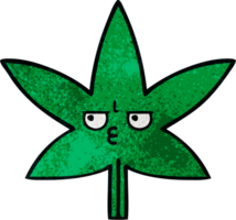 rétro grunge texture dessin animé de une marijuana feuille png