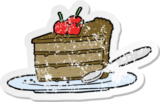 autocollant en détresse d'un gâteau au chocolat de dessin animé png