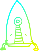 cold gradient line drawing of a cartoon space rocket png