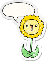 dessin animé fleur avec discours bulle affligé affligé vieux autocollant png