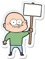 sticker of a cartoon bald man staring with sign png