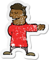 retro distressed sticker of a cartoon man gesturing direction png