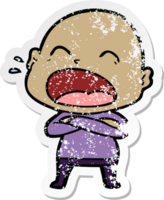 distressed sticker of a cartoon shouting bald man png