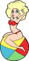 cartoon pin up girl sitting on beach ball png
