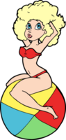 desenho animado PIN acima menina sentado em de praia bola png