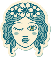 sticker of tattoo in traditional style of a maidens face winking png