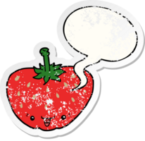 cartoon strawberry with speech bubble distressed distressed old sticker png