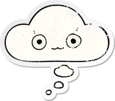 cute cartoon face with thought bubble as a distressed worn sticker png