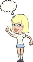 cartoon pretty girl with idea with thought bubble png