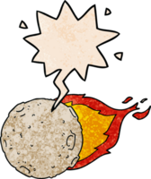 cartoon meteorite with speech bubble in retro texture style png