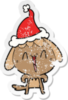 fofa mão desenhado angustiado adesivo desenho animado do uma cachorro vestindo santa chapéu png