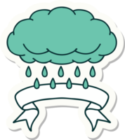 adesivo estilo tatuagem com banner de uma nuvem chovendo png