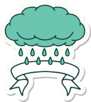 tattoo style sticker with banner of a cloud raining png