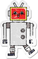 pegatina angustiada de un lindo robot feliz de dibujos animados png