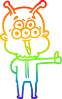 rainbow gradient line drawing of a happy cartoon alien png