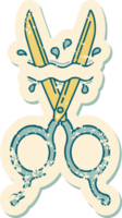 iconico afflitto etichetta tatuaggio stile Immagine di barbiere forbici png