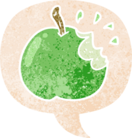 cartoon bitten apple with speech bubble in grunge distressed retro textured style png