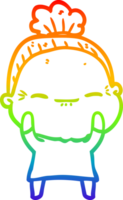 rainbow gradient line drawing of a cartoon peaceful old woman png