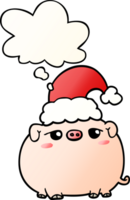 cartoon pig wearing christmas hat and thought bubble in smooth gradient style png