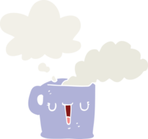 cartoon hot cup of coffee and thought bubble in retro style png