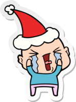sticker cartoon of a crying bald man wearing santa hat png